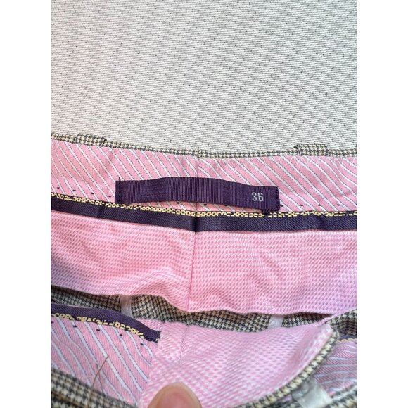 Ari8to Eighteen Mens Wool Pleated Dress Pants Cuffed Hem Sz 36 Beige Houndstooth - Picture 3 of 11